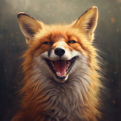 Naklejka premium Happy fox portrait displaying joyful expression