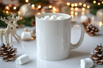 Fototapeta premium Festive Xmas Mug Mockup with White Ceramic Cup for Holiday Designs