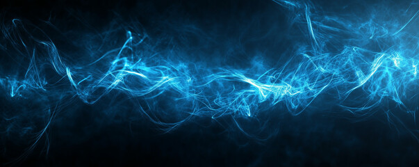 Fototapeta premium Blue light currents swirl in dark space, creating a captivating, futuristic wallpaper. Perfect for tech and science visuals, adding energy and mystery to any design background.