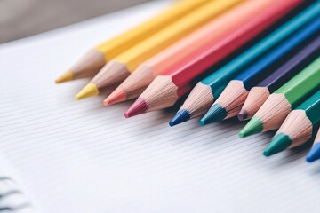 Fototapeta premium Colorful Pencils on Lined Paper Back to School Supplies