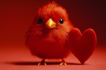 Cute Red Bird Holding Heart for Valentine s Day