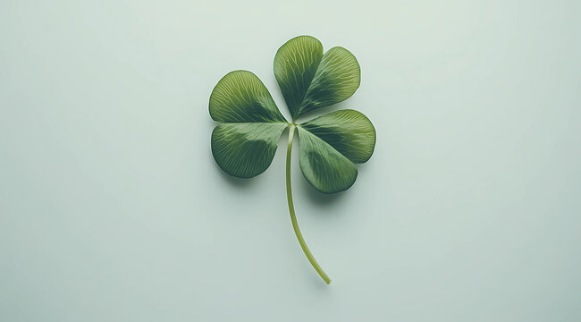 Green Four-Leaf Clover on a White Background: Discover the Lucky Charm Symbolizing Good Fortune, Prosperity, and the Elusive Blessings of Nature