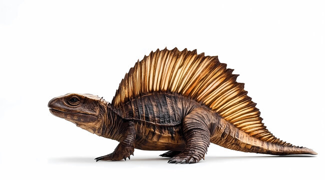Dimetrodon Realistic on White Background: Witness the Iconic Presence of a Sail-Backed Synapsid, an Early Relative of Mammals from the Permian Period