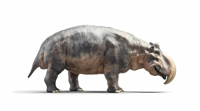 Paraceratherium Realistic on White Background: Marvel at the Colossal Presence of the Largest Known Land Mammal, a Hornless Rhinoceros from the Oligocene Epoch
