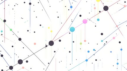 A white background with colorful lines and dots in  random pattern 