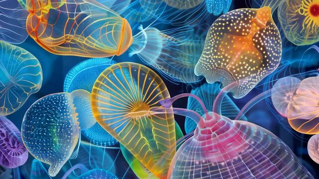 Bacteria or protozoa seen under a microscope. Microscopic unicellular organism. Different viruses, fungi, algae, nematodes, actinomycetes. Biology science and microbiology research. Biological set