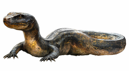 Naklejka premium Titanoboa Realistic on White Background: Witness the Colossal Presence of a Giant Snake from the Paleocene Epoch, the Largest Known Snake in History