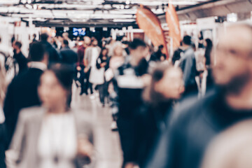 Abstract blurred people at exhibition hall of expo event trade show. Business convention show or...