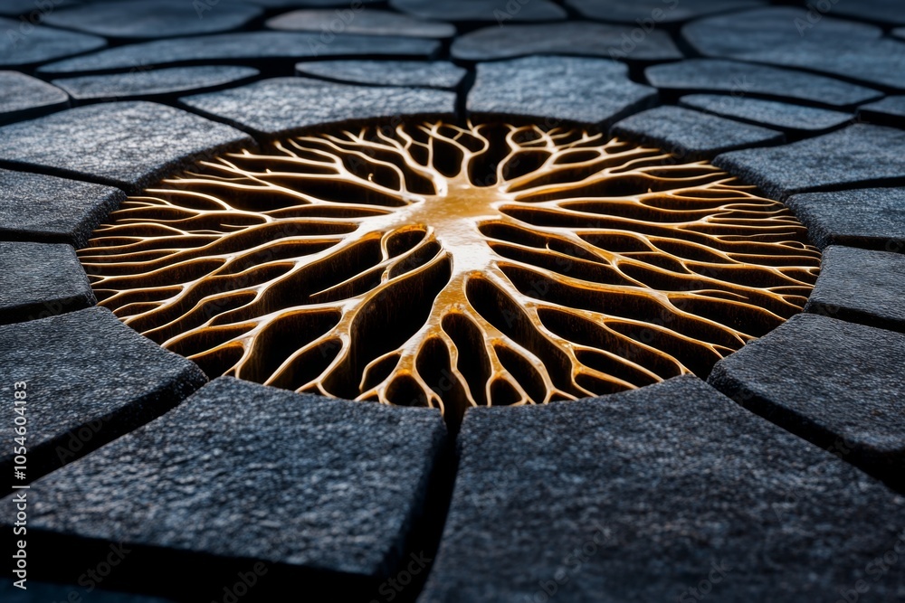 Aufkleber 3D rendering of interconnected roots and branches forming a natural network, symbolizing pantheistic unity and the connection between all living things in a visually striking style, symbolizing