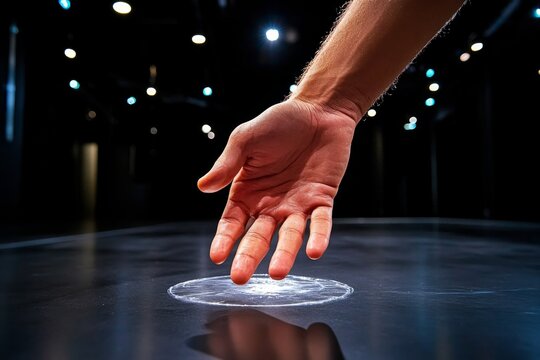 A dark room where a person reaches out to touch their own shadow, with the shadow seemingly reaching back, capturing the solipsistic paradox of self-connection in an isolated mind, symbolizing