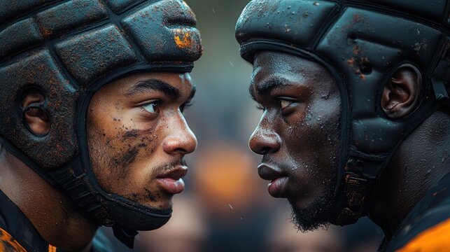 Two Rugby Players Face Off