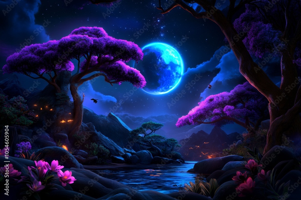 Poster a mystical forest glowing with ethereal light, mythical creatures resting among the trees, capturing