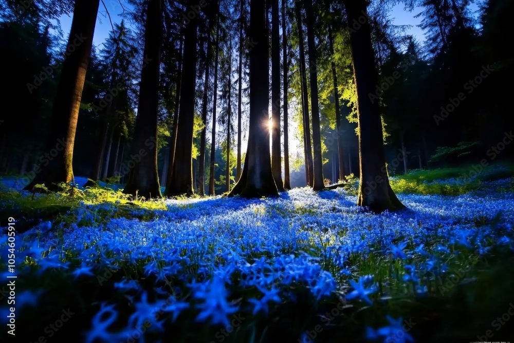 Aufkleber a mystical forest glowing with ethereal light, mythical creatures resting among the trees, capturing