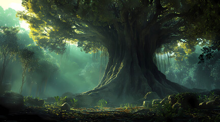 Majestic Colossal Banyan Tree in a Forest with a Massive Canopy: Discover the Awe-Inspiring Wonders of Nature's Ancient Guardians