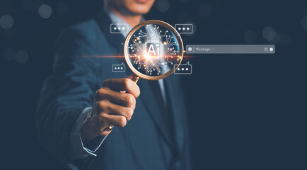 Ai technology, Artificial Intelligence. man using technology smart robot AI, artificial intelligence by enter command prompt for generates something, Futuristic technology transformation. Chat with AI