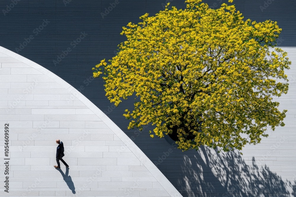 Fototapete Minimalist design of a lone figure surrounded by empty space, capturing the solipsistic feeling of isolation in a simple, geometric style, symbolizing simplicity and solitude
