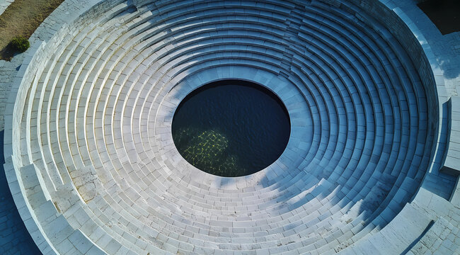 Captivating Top-Down View of a Spiral-Shaped Amphitheater: Unraveling the Mesmerizing Design of Ancient Performance Spaces and Acoustic Wonders