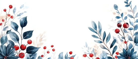 Handpainted watercolor Christmas floral frame featuring winter greenery, perfect for holiday greeting card templates and festive decorations