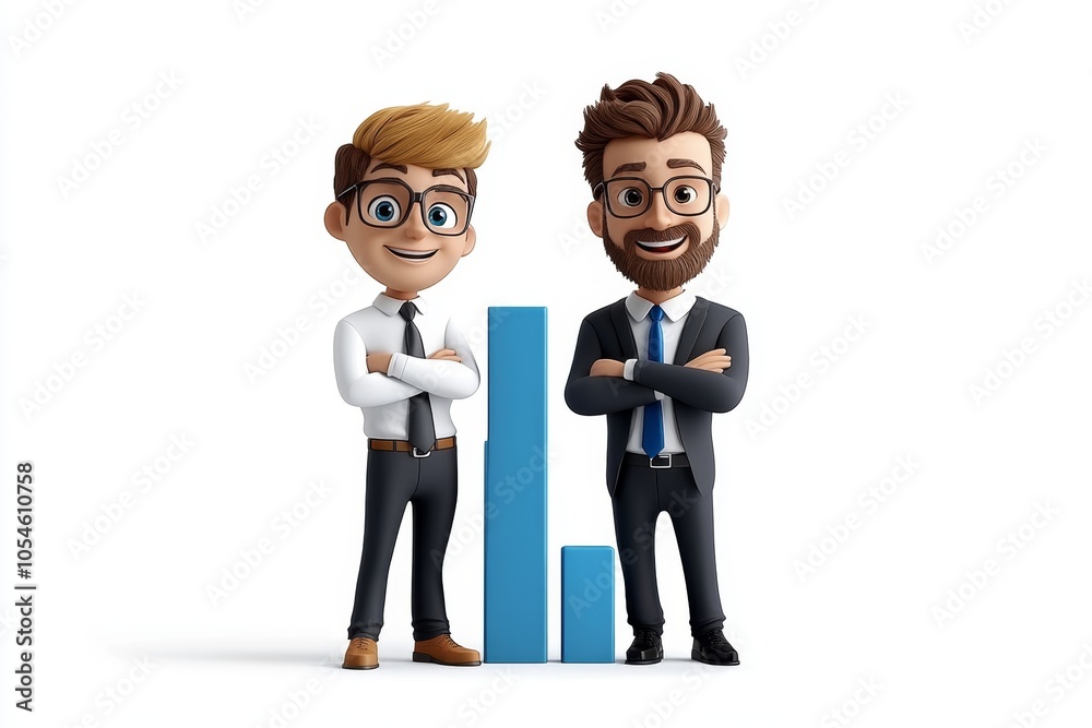 Poster a 2d cartoon illustration of a bar chart with increasing profits successful business performance whi