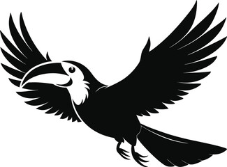 silhouette of a toucan bird vector illustration. black animal flying bird.