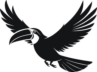 silhouette of a toucan bird vector illustration. black animal flying bird.