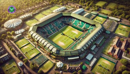 Aerial View of Wimbledon Tennis Complex and Grass Courts