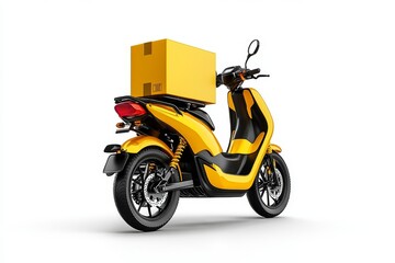 Obraz premium a 2D cartoon illustration of a delivery bike with a box on the back quick and efficient white background