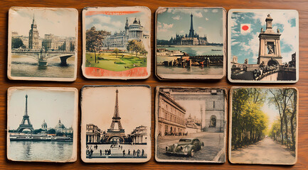 Obraz premium Vintage Postcards for Collage: Create Nostalgic Masterpieces with Separate Paris, London, and New York Scenes