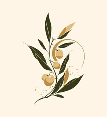 a simple shape of an olive tree and an olive branch with olives at its center. 