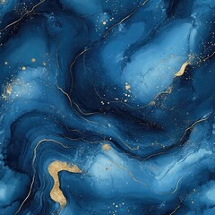 Fototapeta premium Abstract blue and gold marbled texture with fluid patterns.