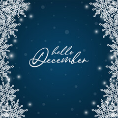 Hello December vector. December with winter background.