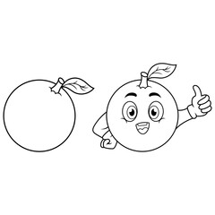 Cartoon cute orange fruit giving thumbs up line art