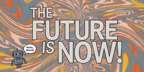 Naklejka premium A robot and a swirling abstract background in blue and orange a futuristic concept of progress and innovation 