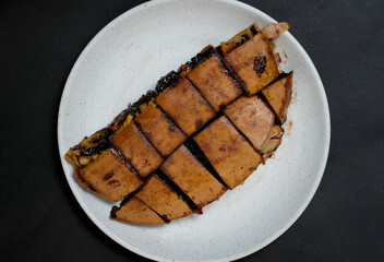 Flat lay of Sweet martabak terang bulan, chocolate peanut pancakes