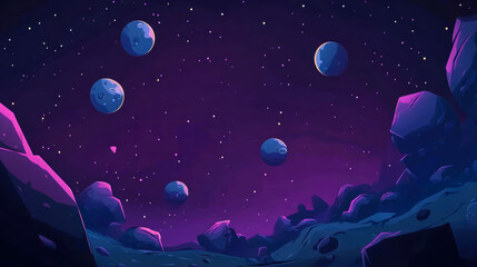 Fototapeta premium Surreal space scene with multiple moons and rocky terrain