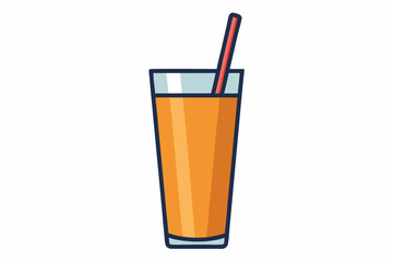  Tall glass full of orange carrot juice with the drinking straw, isolated over white background