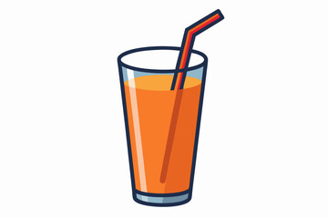  Tall glass full of orange carrot juice with the drinking straw, isolated over white background