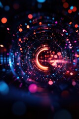 Abstract digital tunnel with vibrant blue and orange lights, mesmerizing effects.
