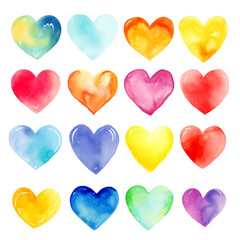 Fototapeta premium Colorful watercolor heart collection for valentine's day design and greeting cards