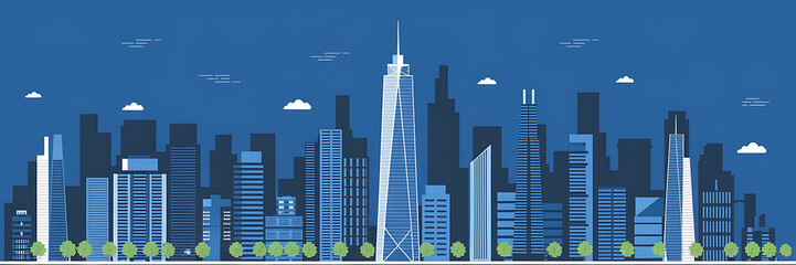 Fototapeta premium Modern minimalist city skyline with blue and white buildings perfect for urban design projects 
