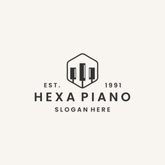 Hexa piano logo vector hipster vintage icon illustration