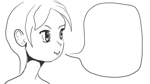 A young girl is saying something. There is a speech bubble nearby.