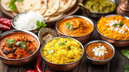 Vibrant Indian Cuisine with Dishes and Breads