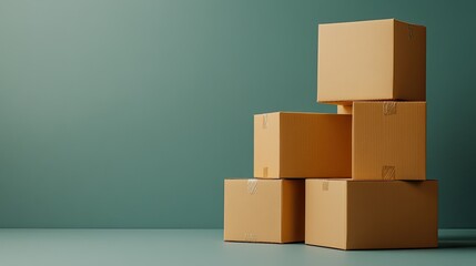 Fototapeta premium Stacked Cardboard Boxes on Minimalist Background