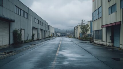 Abandoned Industrial Road on a Cloudy Day