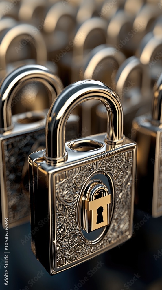 Poster the illustration features multiple padlock icons connected through a network, symbolizing cybersecur