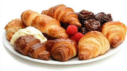 Fototapeta premium Assorted Pastries and Croissants on a White Plate
