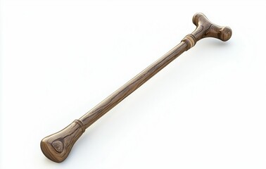 Wooden walking stick with unique design on white background