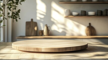 Wooden Serving Board in Sunlit Kitchen Setting