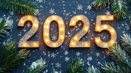 Festive 2025 Celebration with Sparkling Lights and Snow